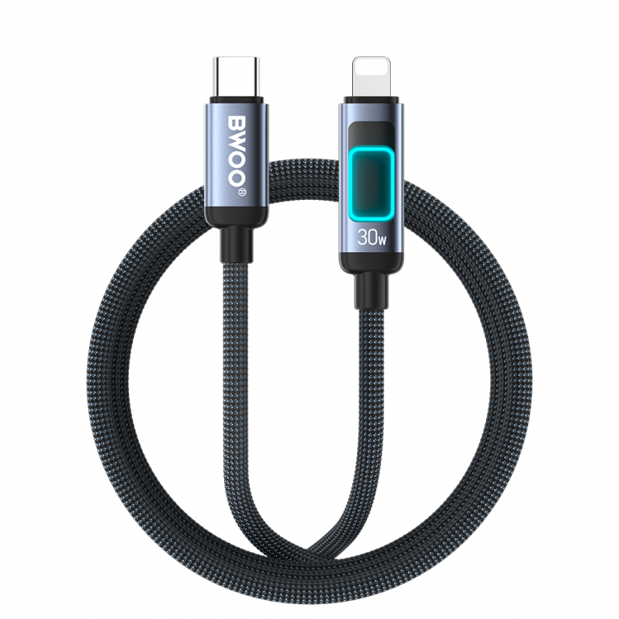 BWOO X324CL braided fast charging cable with light display PD 27