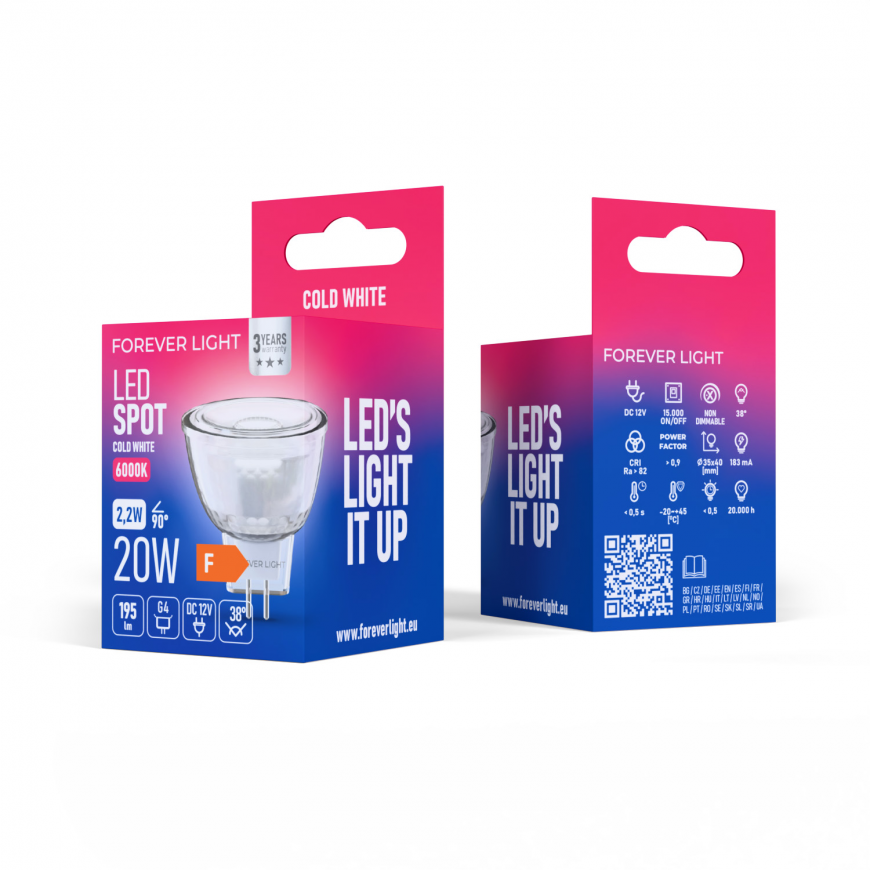 Forever Light LED Bulb G4 MR11 38° 2.2W 195lm 6000K 12V glass cl – 2