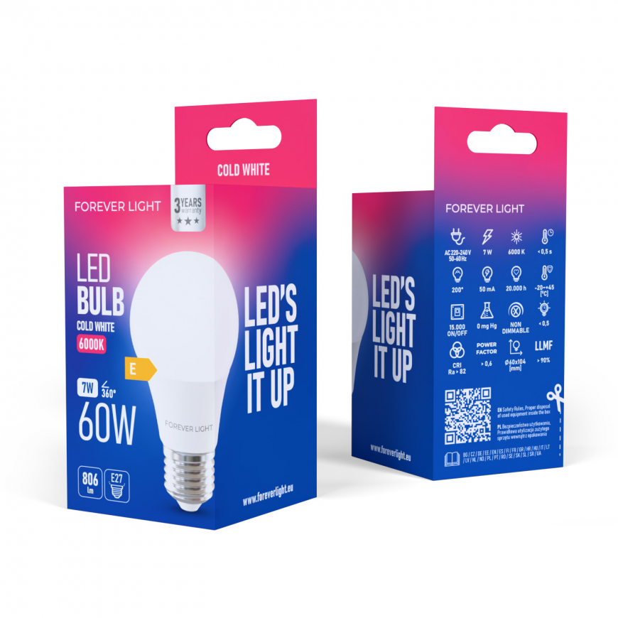 Forever Light LED Bulb E27 A60 7W 806lm 6000K class E – 2