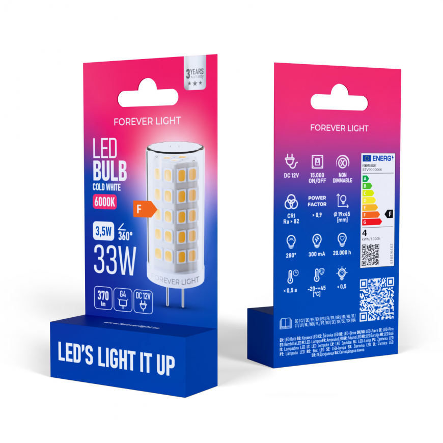 Forever Light LED Bulb G4 3.5W 370lm 6000K 12V class F – 2