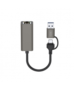 XO adapter HUB HUB018 2w1 USB-USB-C - RJ45 gray