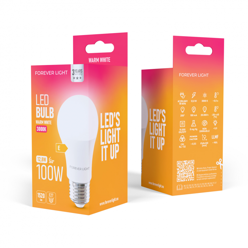 Forever Light LED Bulb E27 A60 12.8W 1520lm 3000K class E – 2
