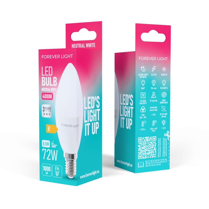 Forever Light LED Bulb E14 C37 8.5W 1000lm 4000K class E – 2