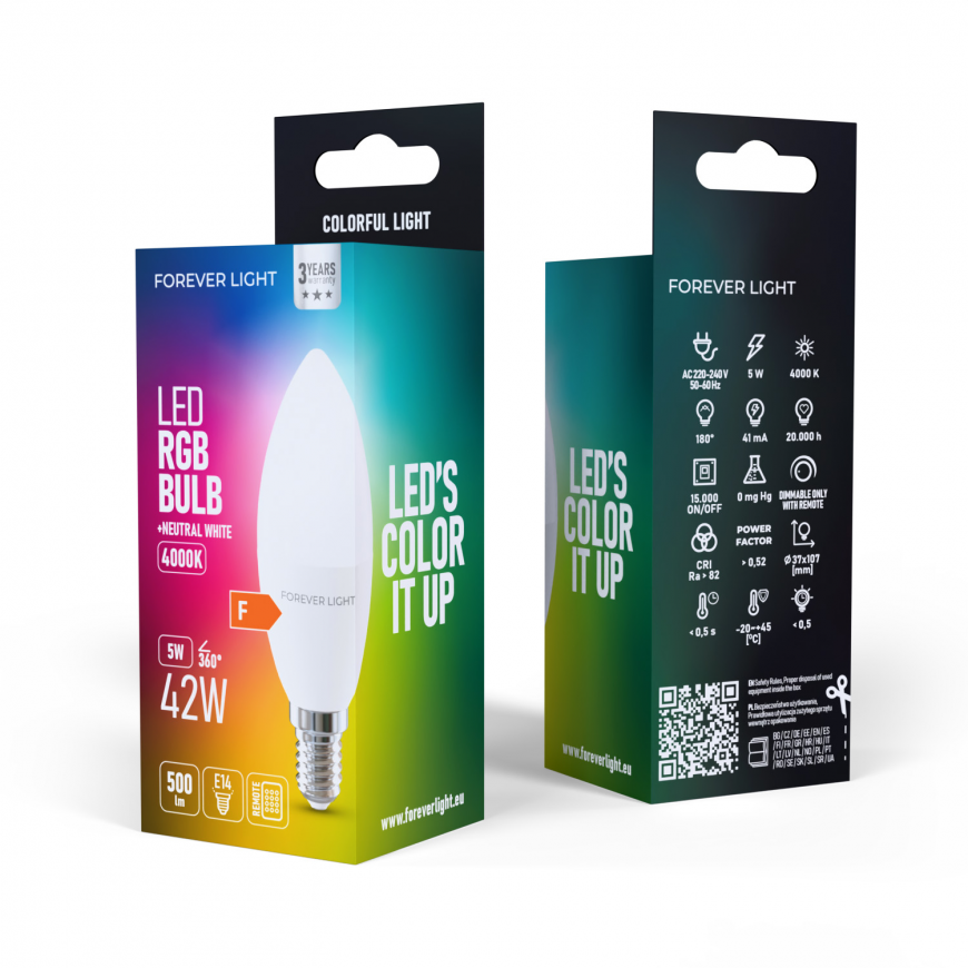 Forever Light LED Bulb RGB E14 C37 5W 500lm 4000K class F – 3