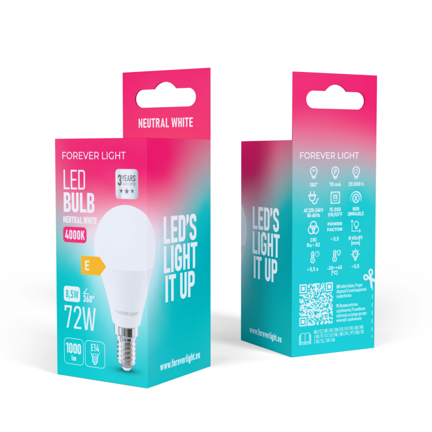 Forever Light LED Bulb E14 G45 8.5W 1000lm 4000K class E – 2