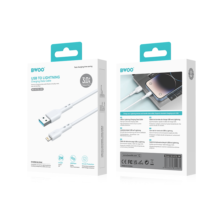 BWOO Cable USB - Lightning 2m 3A white – 4