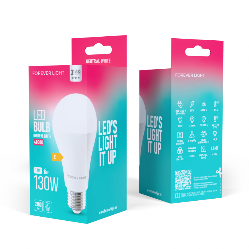 Forever Light LED Bulb E27 A65 17W 2100lm 4000K class E – 2
