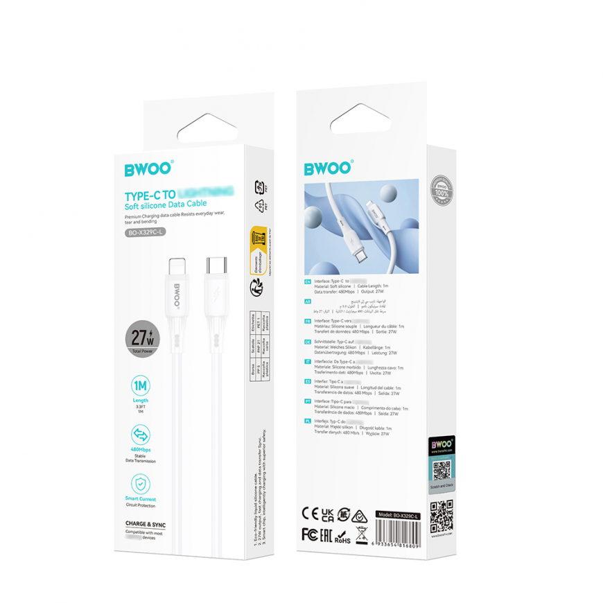BWOO silicone cable X329CL 27W USB-C - Lightning 1m white – 4
