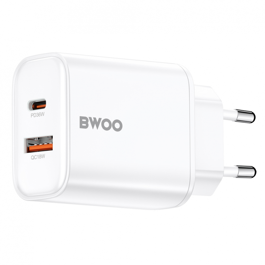 BWOO CDA207 PD 36W wall charger 1x USB-A + USB-C port white – 2