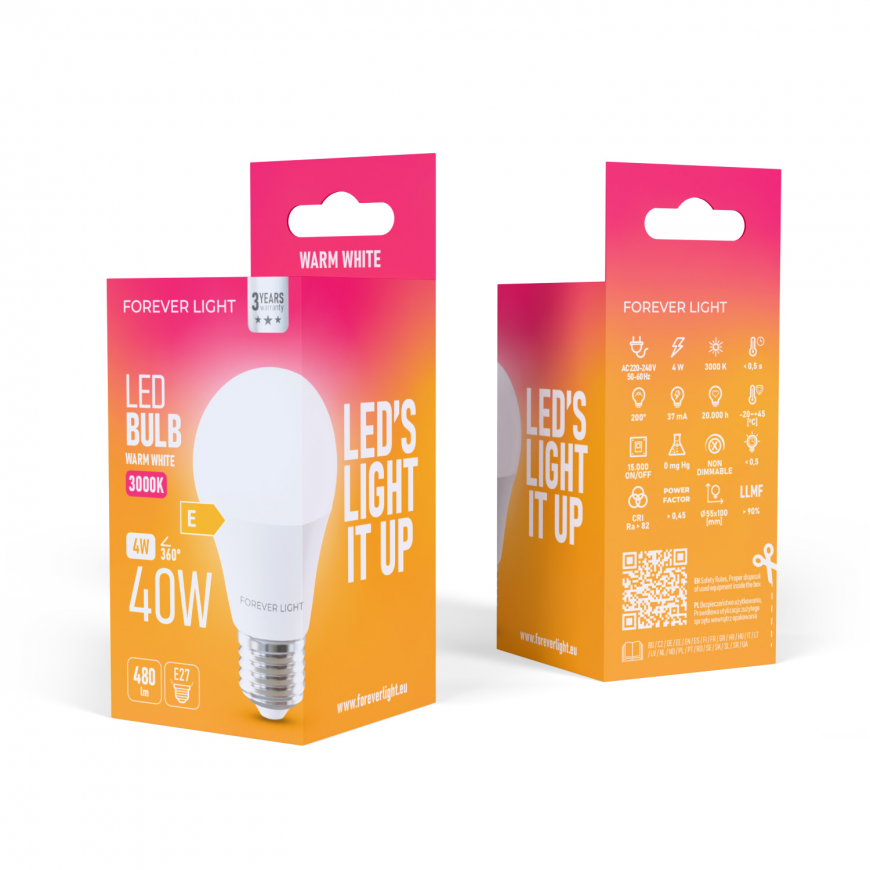 Forever Light LED Bulb E27 A55 4W 480lm 3000K class E – 2