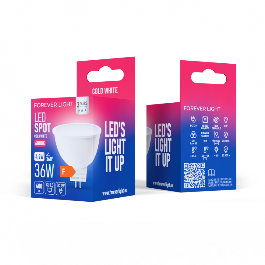 Forever Light LED Bulb GU5,3 MR16 4.2W 400lm 6000K 12V class F – 2