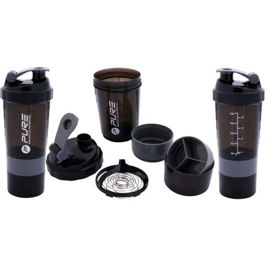 Gertuvä BIDON FITNESS SHAKER 500ML Musta Harmaa PURE 2 IMPROVE