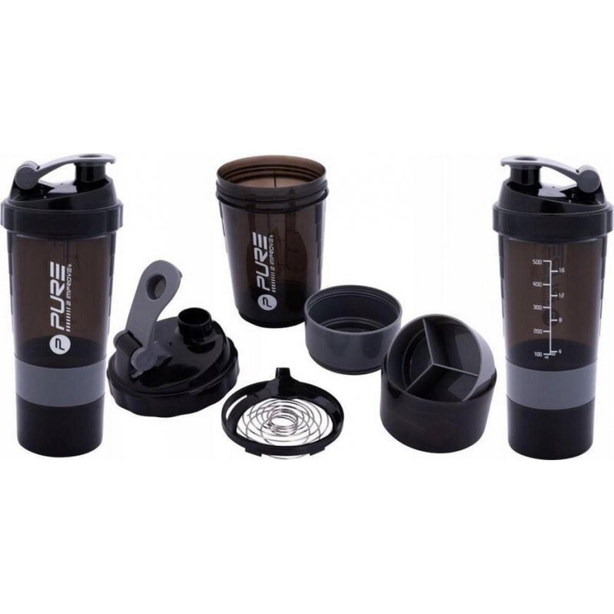 Gertuvä BIDON FITNESS SHAKER 500ML Musta Harmaa PURE 2 IMPROVE – 2