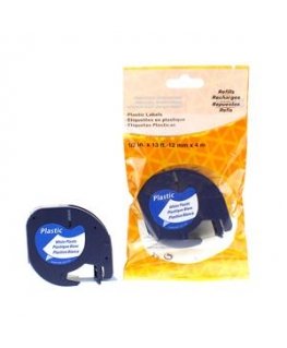 Replacement Label Tape DYMO Letratag, 12 mm x 4 m, black on white background