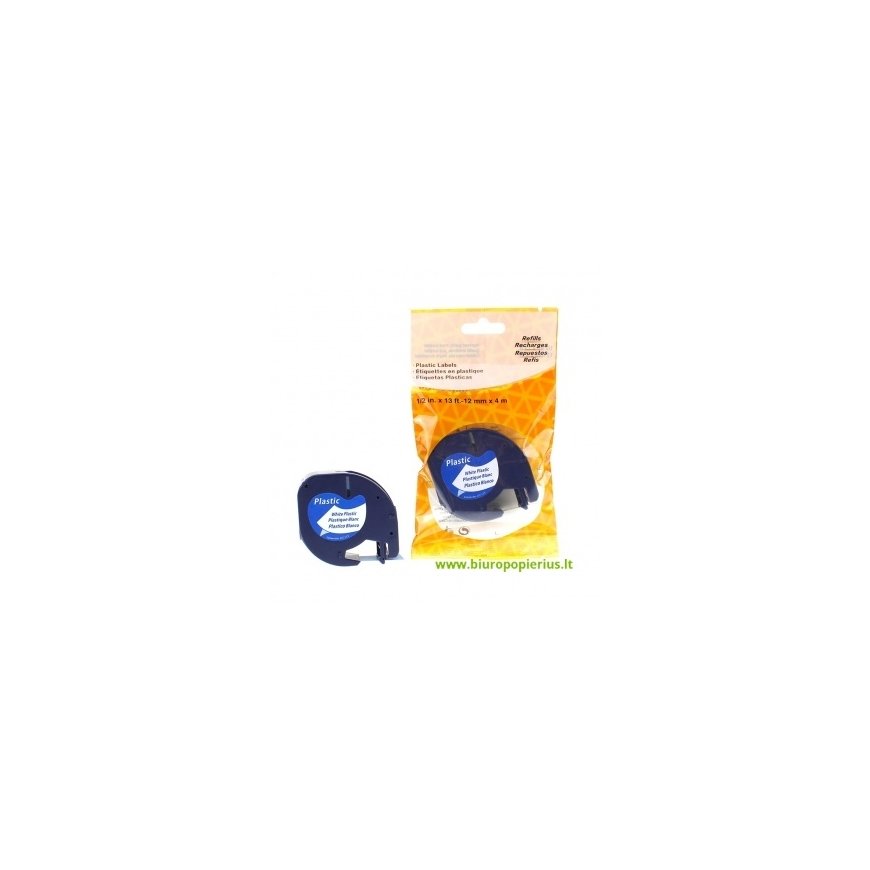 Replacement Label Tape DYMO Letratag, 12 mm x 4 m, black on white background – 2