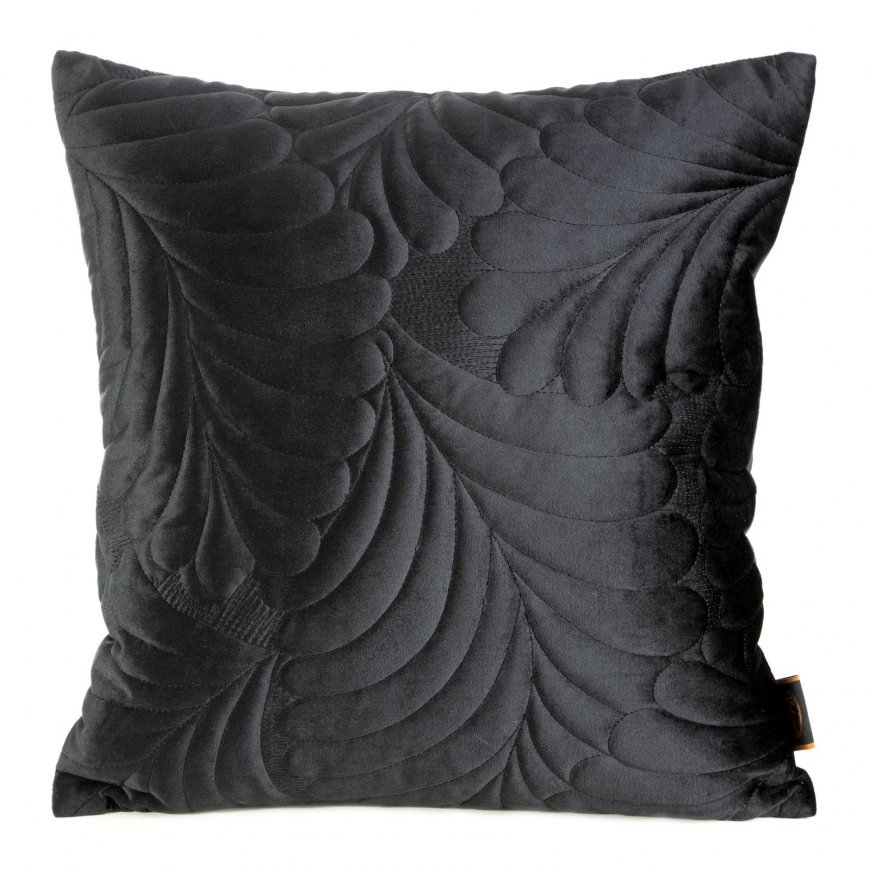 Eurofirany RIA4 Velvet Pillowcase, quilted using traditional sewing methods with a leaf pattern, 45X45 cm, color: black – 2