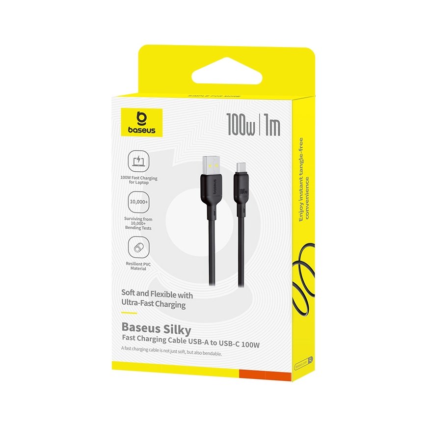 Baseus Silky Type-C Şrj Kbl 100W 1m -Syh USB-kaabel USB A USB C Must – 5