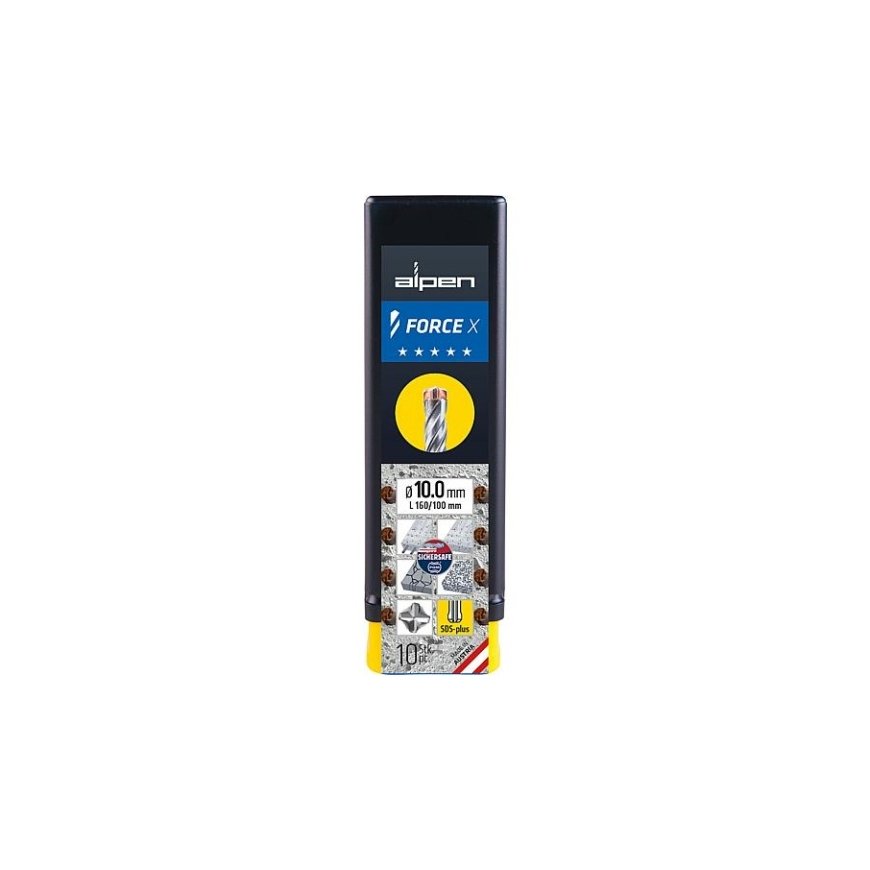 Видия сверло для бетона SDS+, 4 грани, 10-160/100мм, FORCE X ALPEN [0081501000100] – 2