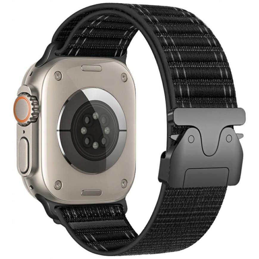 Beline Kootud Nailonist Diagonaalse Stiiliga Langevarju Käevõru Apple Watch'ile 42/44/45/49mm musta värvi