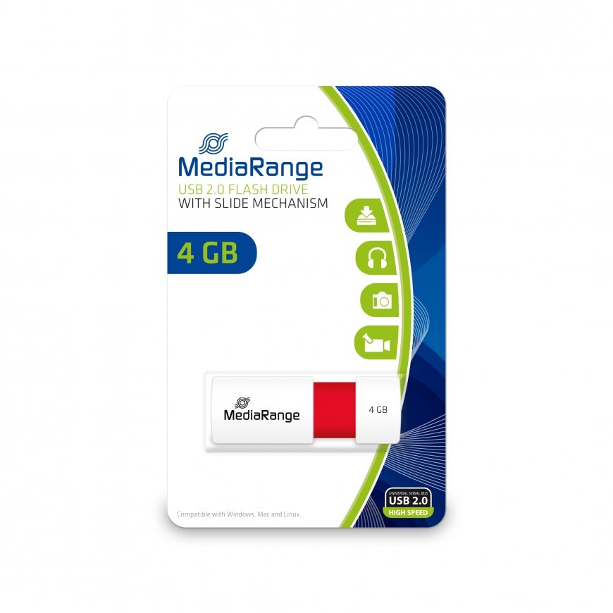MediaRange MR970 USB atmintukas 4 GB USB A tipo 2.0 Raudona, Balta – 2