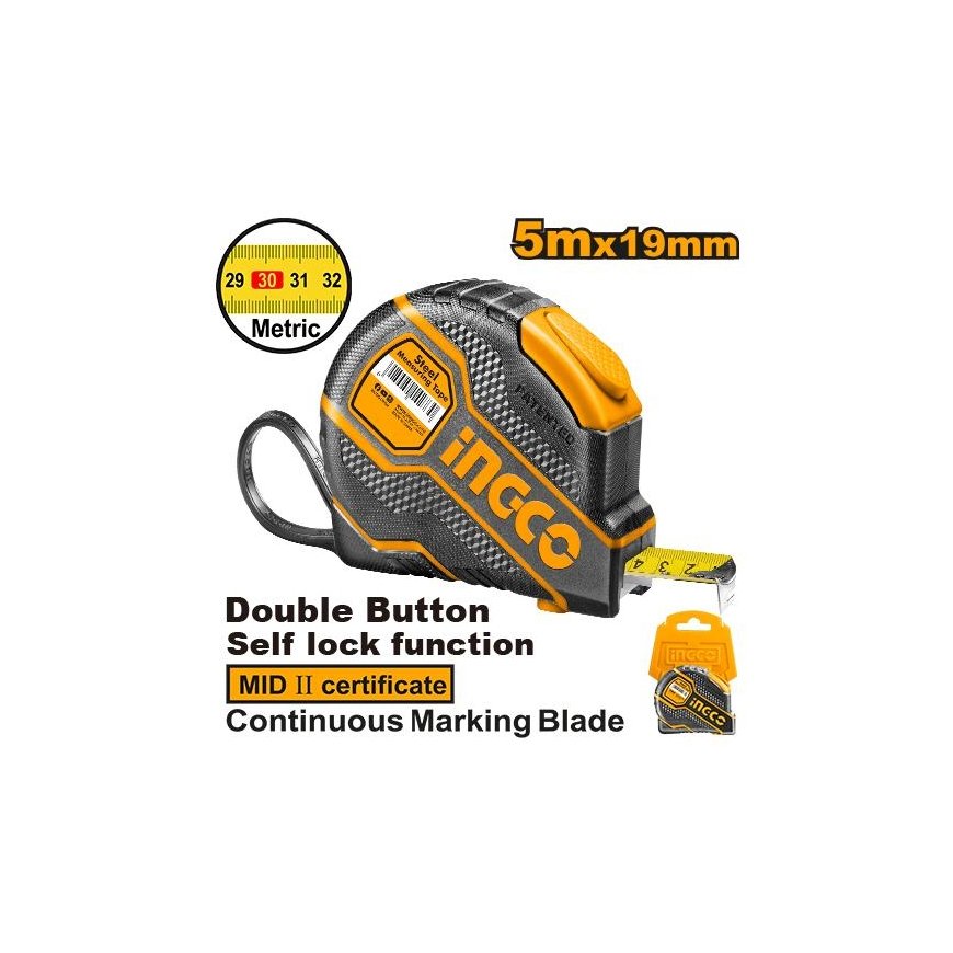 Ingco HSMT080521E Itse lukittuva mittanauha 5m x 19mm