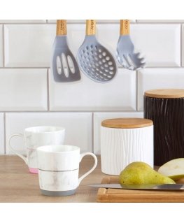 White kitchen container with embossed bamboo lid 1110 ml AMBITION