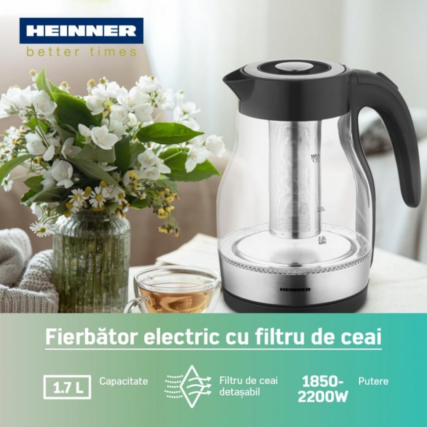 Heinner HEK-TF2200GBK electric kettle 1.7 L 2200 W Black, Transparent – 2