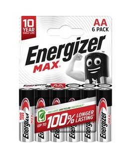 Energizer LR6 (AA) E91 1.5V 2900mAh MAX Battery 6 Pieces per Pack