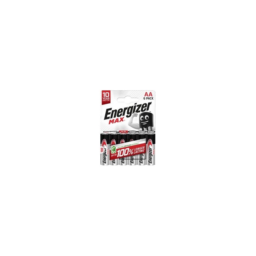Energizer LR6 (AA) E91 1.5V 2900mAh MAX Battery 6 Pieces per Pack