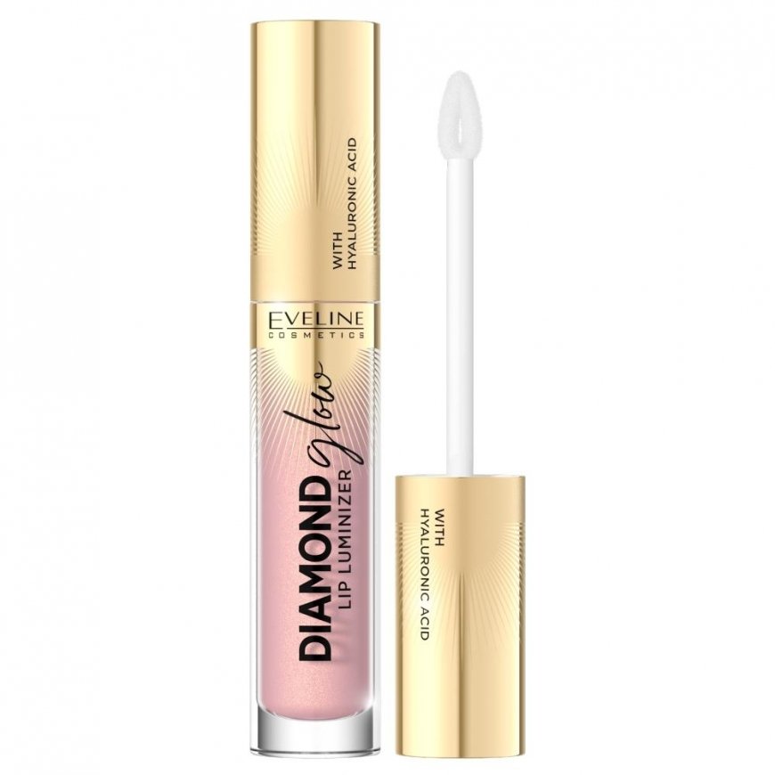 Eveline Cosmetics Diamond Glow Lip Luminizer Top Coat 12 with Golden Particles, 4.5 ml – 2