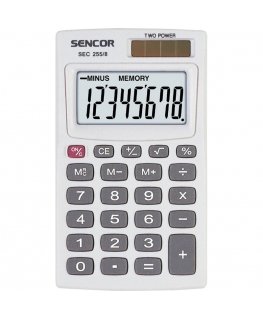 Sencor Calculator SEC 255/8, balta, kišeninė, 8 vietos, dvigubas maitinimo šaltinis