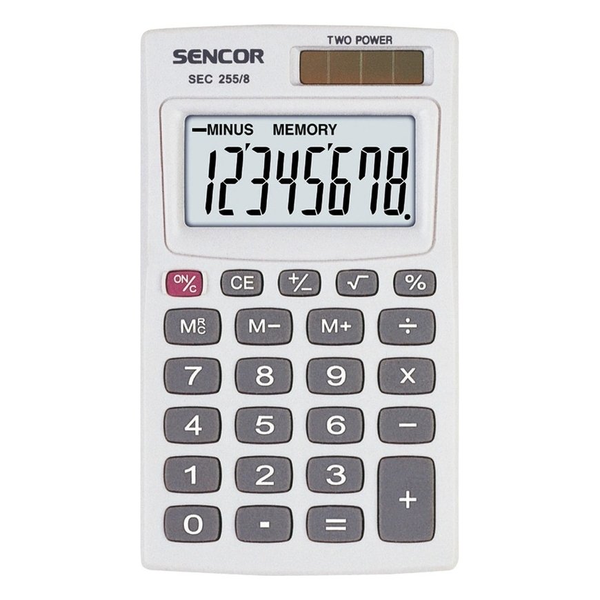 Sencor Calculator SEC 255/8, balta, kabinets, 8 vietas, divkāršais barošanas avots
