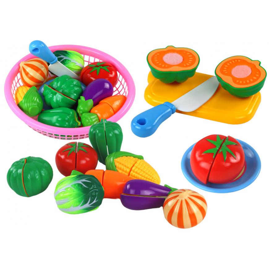 Lean Toys Toy Vegetable Set with Knife and Plate
