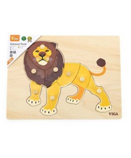 Dėlionē Viga Toys Viga koka Montessori lauva galvasāķis ar Pinski.