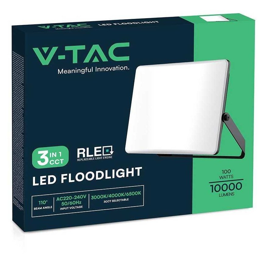 V-tac 100W LED prožektorius, juodas korpusas, 3000/4000/6500K