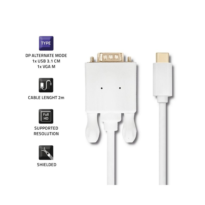 Qoltec 50419 videokaapeli-adapteri 2 m USB Type-C VGA (D-Sub) Valkoinen – 4