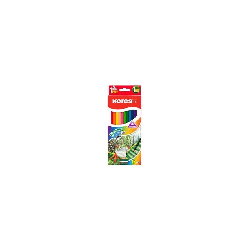 Kores Colored Pencils, triangular, watercolor, 12 pcs + brush and sharpener