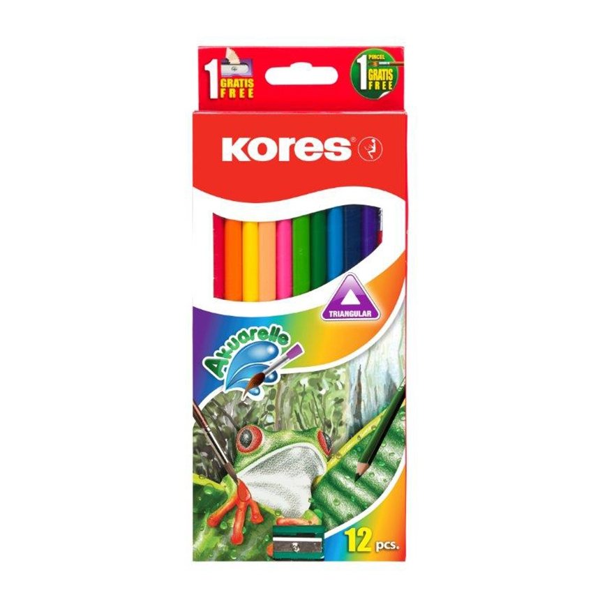 Kores Colored Pencils, triangular, watercolor, 12 pcs + brush and sharpener – 2