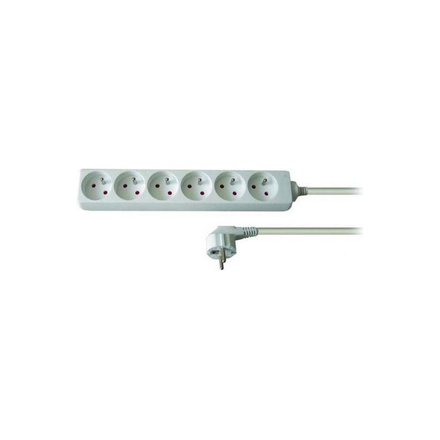 230V power extension cable, CEE7 (plug) - 6x socket, 2m, VDE certified, white