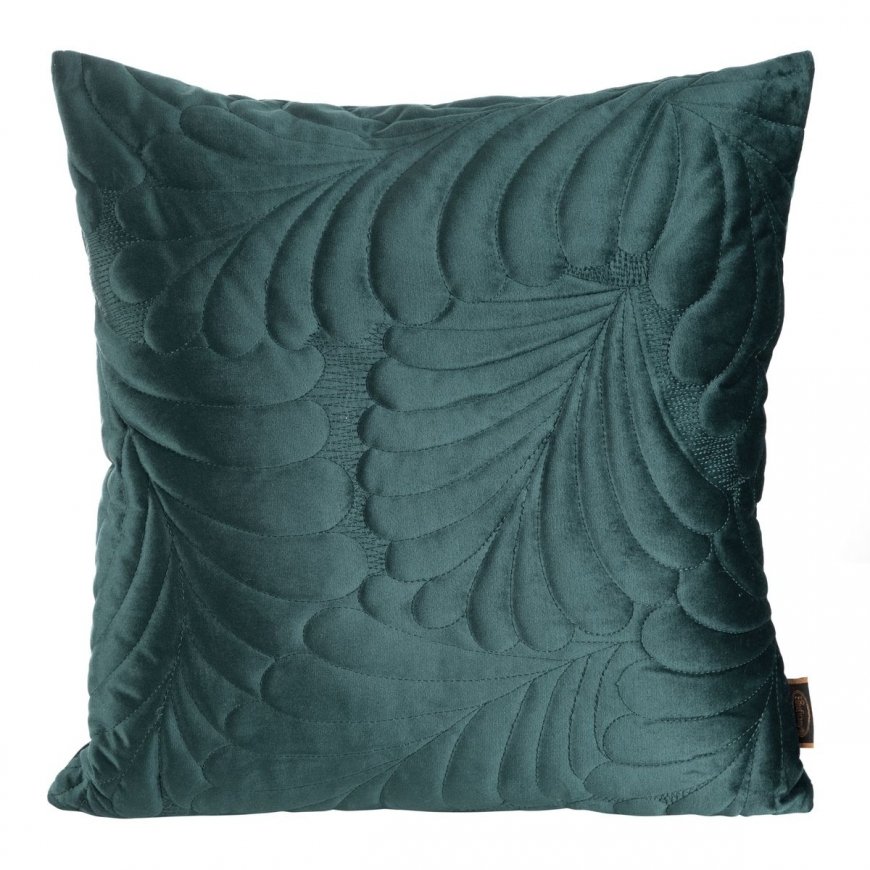 Eurofirany RIA4 Velvet Pillowcase, quilted in a traditional sewing method with a leaf pattern, 45X45 cm, color: dark teal – 2