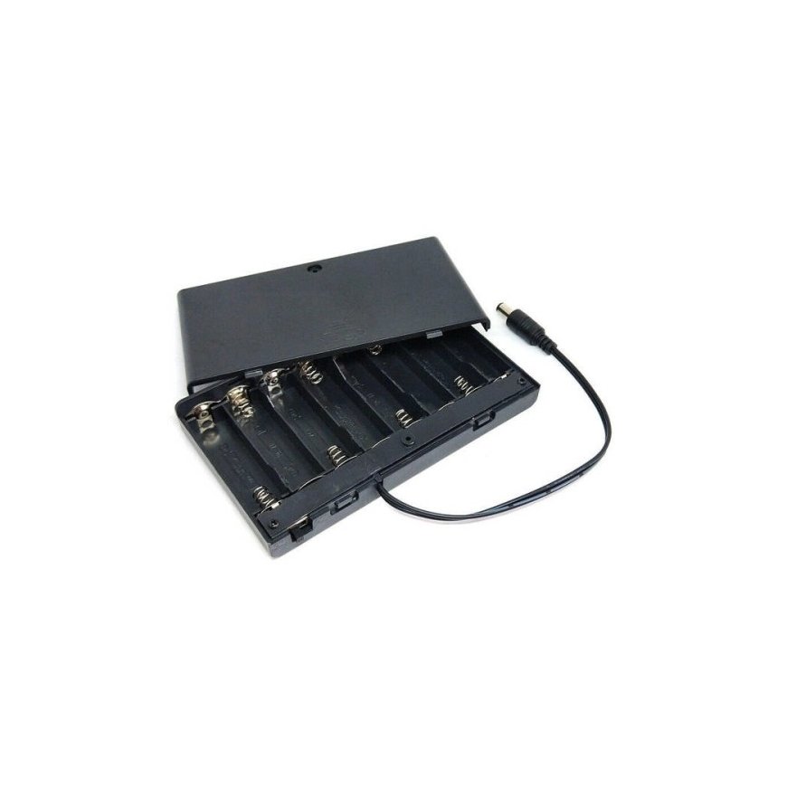 OEM Battery Holder 8xAA (R6) - case with lid and switch - socket plug 5.5x2.1 – 2