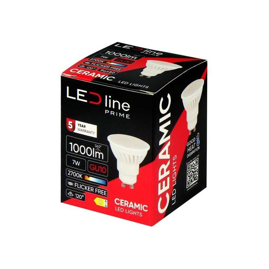 Лампа LED Line Prime LED GU10 230V 7W 1000lm, 142lm/W, 120° теплый белый 2700K, керамическая – 2