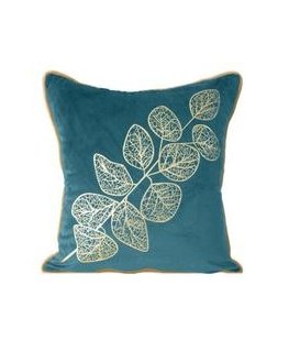 Eurofirany POPLA Velvet Pillowcase with Golden Lattice Leaf Pattern, 45X45 cm, Color: Dark Teal / Gold