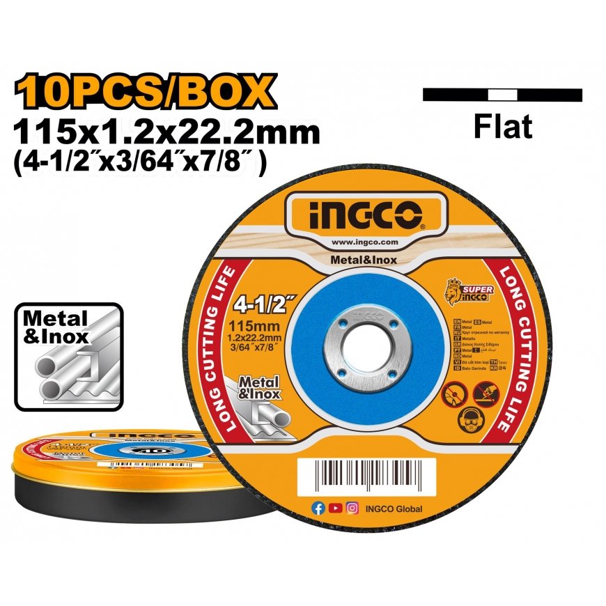 Ingco MCD121155 Metal cutting wheel, 115 x 1.2 x 22.2 mm, set of 10 – 2