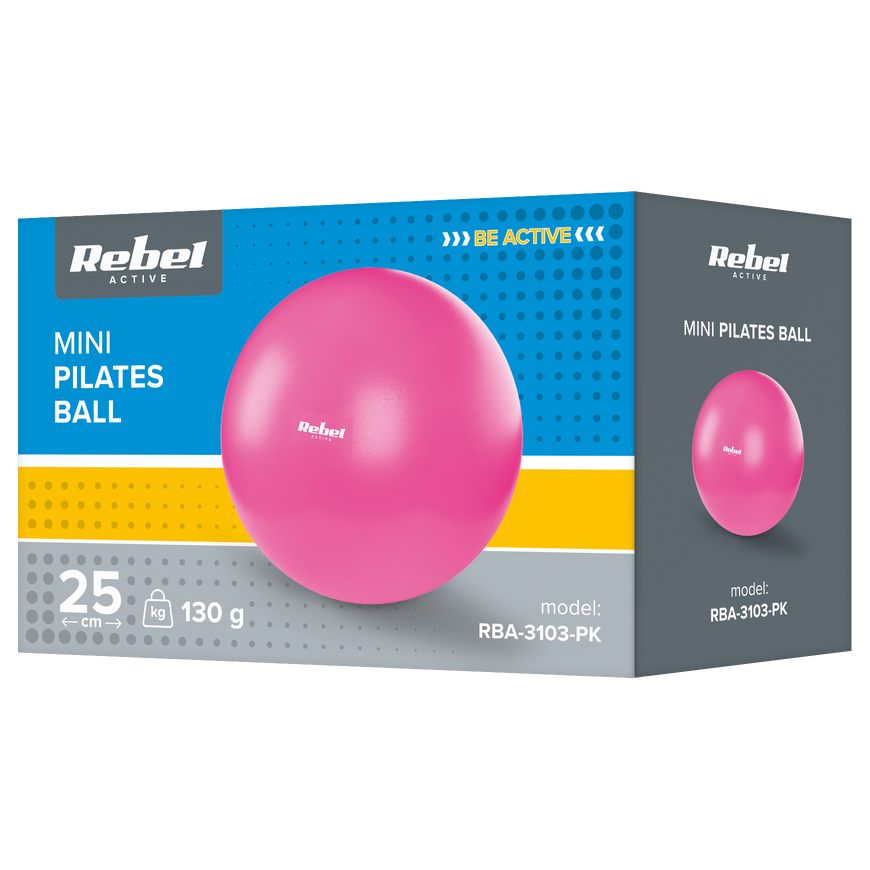 Mini mankštos kamuolys reabilitacijai Pilates, 25 cm, su rankine pompa, rožinis, REBEL ACTIVE – 2