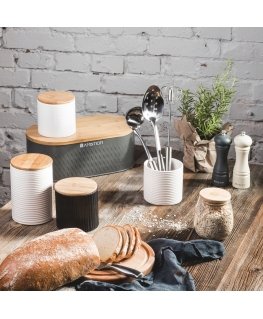 Black textured kitchen container with bamboo lid 670 ml AMBITION
