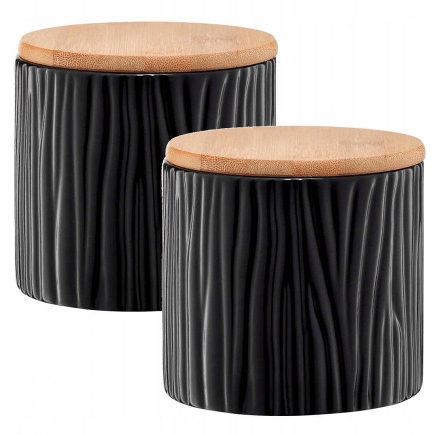 Black textured kitchen container with bamboo lid 670 ml AMBITION – 2