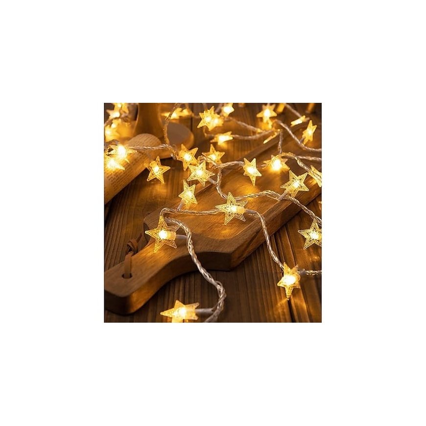 Aigostar LED Christmas Lights Snowflake/Star - 6m/40 Bulbs Warm White Battery Powered 3xAA EHD-LS05