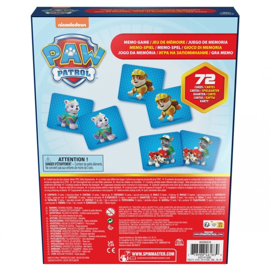 Spin Master SPINMASTER GAMES atmiņas spēle Paw Patrol, 72 kārtis, 6066834 – 2