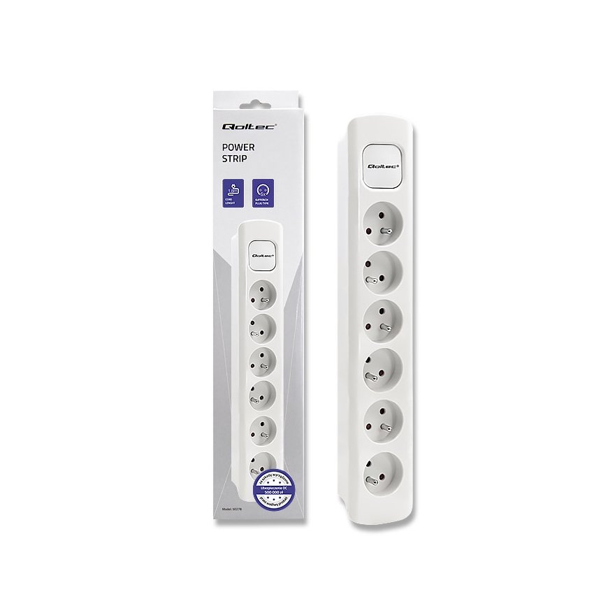 Qoltec 50278 power extension 1.8 m 6 AC outlet(s) Indoor White